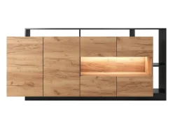Aparador 4 portas e 4 nichos com LEDs natural claro e antracite - IDESIA