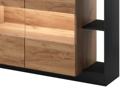 Aparador 4 portas e 4 nichos com LEDs natural claro e antracite - IDESIA