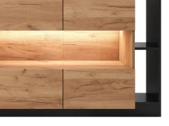 Aparador 4 portas e 4 nichos com LEDs natural claro e antracite - IDESIA