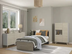 Aparador alto 3 portas escandinavo Carvalho e branco KOLYMA