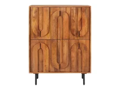 Aparador alto com 4 portas em madeira de mangueira e metal preto, cor natural - MIZORAM