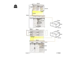 Aparador alto de cozinha - 105 x 40 x 180 cm - com prateleiras reguláveis + LEDs + 4 portas + 3 gavetas - Metal + MDF - branco