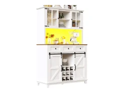 Aparador alto de cozinha - 105 x 40 x 180 cm - com prateleiras reguláveis + LEDs + 4 portas + 3 gavetas - Metal + MDF - branco