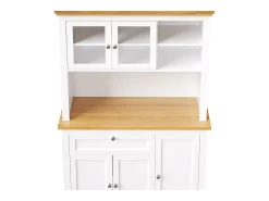 Aparador alto de cozinha - 104 x 40 x 180 cm - com prateleiras reguláveis + LEDs + 5 portas + 1 gaveta - Metal + MDF - branco