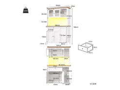 Aparador alto de cozinha - 104 x 40 x 180 cm - com prateleiras reguláveis + LEDs + 5 portas + 1 gaveta - Metal + MDF - branco