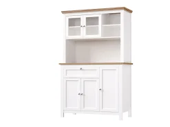 Aparador alto de cozinha - 104 x 40 x 180 cm - com prateleiras reguláveis + LEDs + 5 portas + 1 gaveta - Metal + MDF - branco
