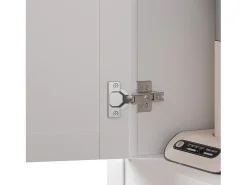 Aparador alto de cozinha - 104 x 40 x 180 cm - com prateleiras reguláveis + LEDs + 5 portas + 1 gaveta - Metal + MDF - branco