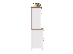 Aparador alto de cozinha - 104 x 40 x 180 cm - com prateleiras reguláveis + LEDs + 5 portas + 1 gaveta - Metal + MDF - branco