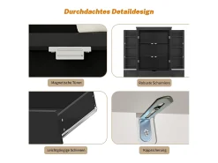 Aparador alto de cozinha - 182 x 40 x 75 cm - com 4 portas + compartimentos de arrumação + gaveta - MDF - preto