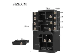Aparador alto de cozinha - 182 x 40 x 75 cm - com 4 portas + compartimentos de arrumação + gaveta - MDF - preto
