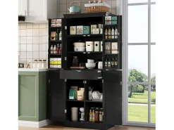 Aparador alto de cozinha - 182 x 40 x 75 cm - com 4 portas + compartimentos de arrumação + gaveta - MDF - preto
