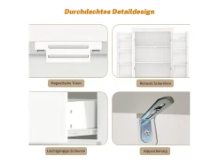 Aparador alto de cozinha - 182 x 40 x 75 cm - com 4 portas + compartimentos de arrumação + gaveta - MDF - branco