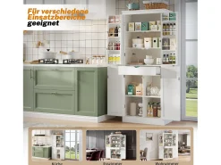 Aparador alto de cozinha - 182 x 40 x 75 cm - com 4 portas + compartimentos de arrumação + gaveta - MDF - branco
