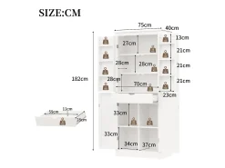 Aparador alto de cozinha - 182 x 40 x 75 cm - com 4 portas + compartimentos de arrumação + gaveta - MDF - branco