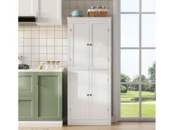 Aparador alto de cozinha - 182 x 40 x 75 cm - com 4 portas + compartimentos de arrumação + gaveta - MDF - branco