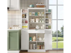 Aparador alto de cozinha - 182 x 40 x 75 cm - com 4 portas + compartimentos de arrumação + gaveta - MDF - branco