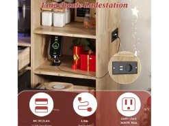 Aparador alto de cozinha - 100 x 40 x 185 cm - com 4 gavetas + LEDs + portas + prateleiras - MDF - natural + preto