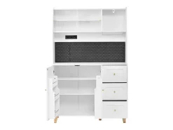 Aparador alto de cozinha com tomadas e painel perfurado - 120 x 40 x 184 cm - com portas + 3 gavetas + prateleira - MDF - branco