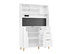 Aparador alto de cozinha com tomadas e painel perfurado - 120 x 40 x 184 cm - com portas + 3 gavetas + prateleira - MDF - branco