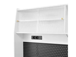 Aparador alto de cozinha com tomadas e painel perfurado - 120 x 40 x 184 cm - com portas + 3 gavetas + prateleira - MDF - branco