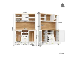 Aparador alto de cozinha - 120 x 40 x 188 cm - estilo campestre - com LEDs + 6 gavetas + 3 portas + prateleiras - MDF - branco