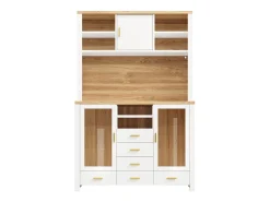 Aparador alto de cozinha - 120 x 40 x 188 cm - estilo campestre - com LEDs + 6 gavetas + 3 portas + prateleiras - MDF - branco