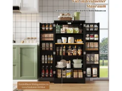 Aparador alto de cozinha - 60 x 40 x 120 cm - com LEDs + 2 portas com prateleiras reguláveis e prateleiras de porta - MDF - preto