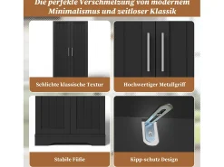 Aparador alto de cozinha - 60 x 40 x 120 cm - com LEDs + 2 portas com prateleiras reguláveis e prateleiras de porta - MDF - preto