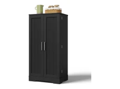 Aparador alto de cozinha - 60 x 40 x 120 cm - com LEDs + 2 portas com prateleiras reguláveis e prateleiras de porta - MDF - preto