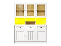 Aparador alto de cozinha - 140 x 40 x 175 cm - com portas + LEDs + 3 gavetas - MDF - branco