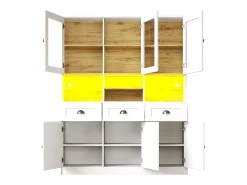 Aparador alto de cozinha - 140 x 40 x 175 cm - com portas + LEDs + 3 gavetas - MDF - branco