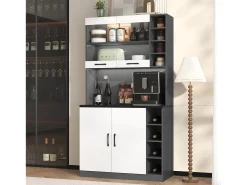 Aparador alto de cozinha - 100 x 47 x 187 cm - com LEDs + 4 portas + prateleiras ajustáveis - MDF + Acrílico - branco