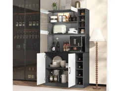 Aparador alto de cozinha - 100 x 47 x 187 cm - com LEDs + 4 portas + prateleiras ajustáveis - MDF + Acrílico - branco