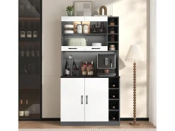 Aparador alto de cozinha - 100 x 47 x 187 cm - com LEDs + 4 portas + prateleiras ajustáveis - MDF + Acrílico - branco