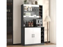 Aparador alto de cozinha - 100 x 47 x 187 cm - com LEDs + 4 portas + prateleiras ajustáveis - MDF + Acrílico - branco
