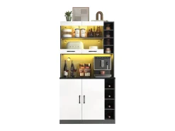 Aparador alto de cozinha - 100 x 47 x 187 cm - com LEDs + 4 portas + prateleiras ajustáveis - MDF + Acrílico - branco