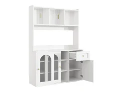 Aparador alto de cozinha - 120 x 35 x 167 cm - com prateleiras reguláveis + 3 portas + 1 gaveta + LEDs - MDF + PB - branco