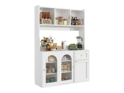 Aparador alto de cozinha - 120 x 35 x 167 cm - com prateleiras reguláveis + 3 portas + 1 gaveta + LEDs - MDF + PB - branco
