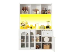 Aparador alto de cozinha - 120 x 35 x 167 cm - com prateleiras reguláveis + 3 portas + 1 gaveta + LEDs - MDF + PB - branco