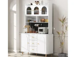 Aparador alto de cozinha - 140 x 40 x 190 cm - com 3 gavetas + 5 portas + prateleiras - MDF - branco