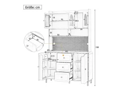 Aparador alto de cozinha - 140 x 40 x 190 cm - com 3 gavetas + 5 portas + prateleiras - MDF - branco