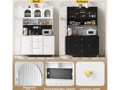 Aparador alto de cozinha - 140 x 40 x 190 cm - com 3 gavetas + 5 portas + prateleiras - MDF - branco