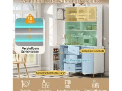 Aparador alto de cozinha - 140 x 40 x 190 cm - com 3 gavetas + 5 portas + prateleiras - MDF - branco
