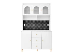 Aparador alto de cozinha - 140 x 40 x 190 cm - com 3 gavetas + 5 portas + prateleiras - MDF - branco