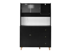 Aparador alto de cozinha com tomadas e painel perfurado - 120 x 40 x 184 cm - com portas + 3 gavetas + prateleira - MDF - preto