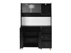 Aparador alto de cozinha com tomadas e painel perfurado - 120 x 40 x 184 cm - com portas + 3 gavetas + prateleira - MDF - preto