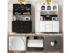 Aparador alto de cozinha - 140 x 40 x 190 cm - com 3 gavetas + 5 portas + prateleiras - MDF - preto