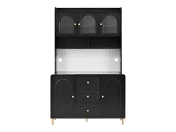 Aparador alto de cozinha - 140 x 40 x 190 cm - com 3 gavetas + 5 portas + prateleiras - MDF - preto