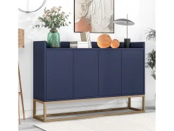 Aparador baixo 4 portas - Madeira MDF e pés de metal - Estilo moderno - Cor azul - 120 x 30 x 80 cm