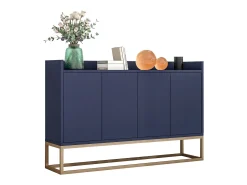 Aparador baixo 4 portas - Madeira MDF e pés de metal - Estilo moderno - Cor azul - 120 x 30 x 80 cm